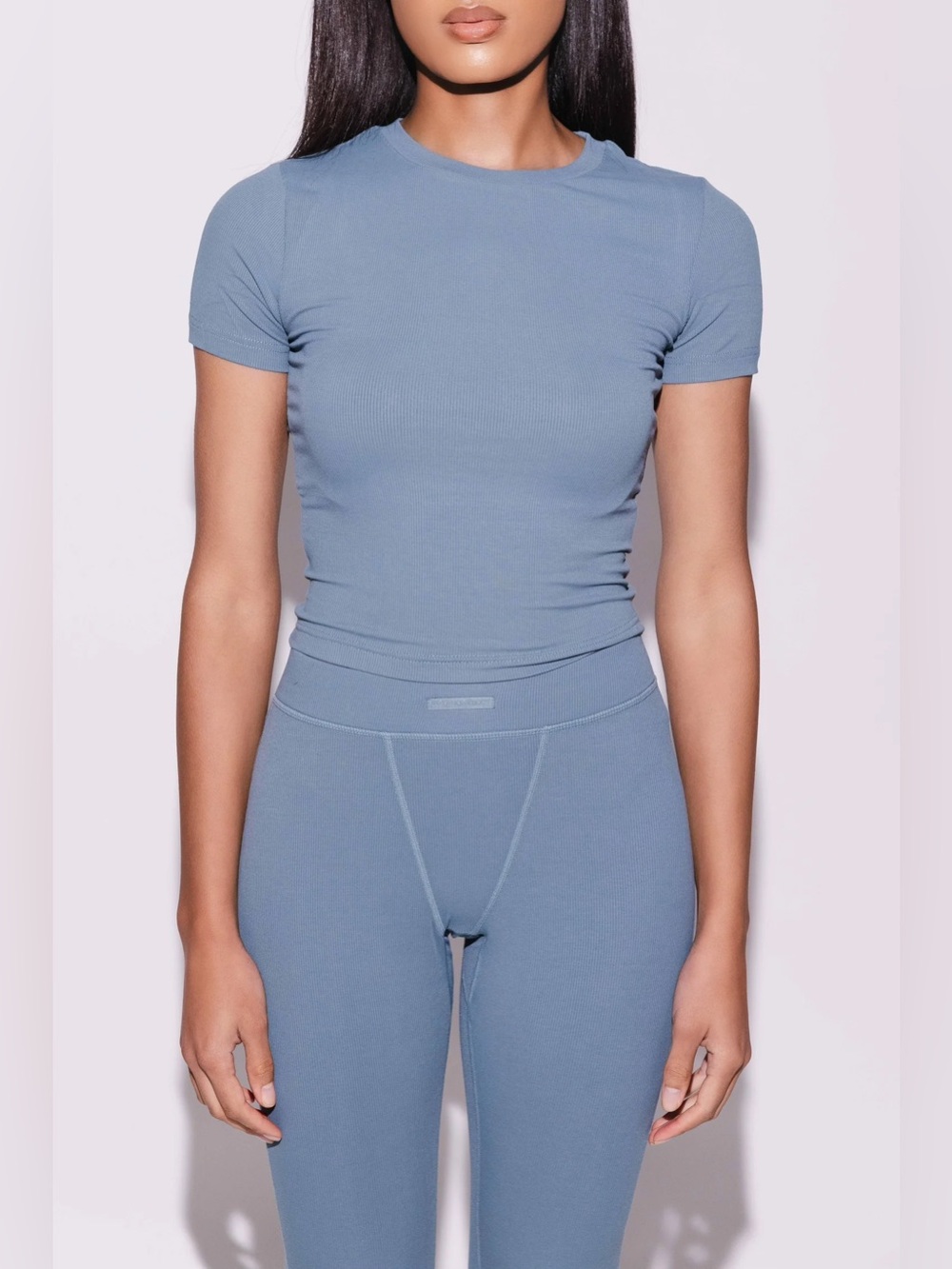 Fancy Homebody Soft Rib Crewneck Tee - Steel Blue